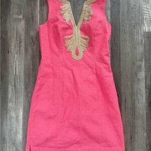 Lilly Pulitzer Pink Embellished Mini Dress Plunge Neckline
